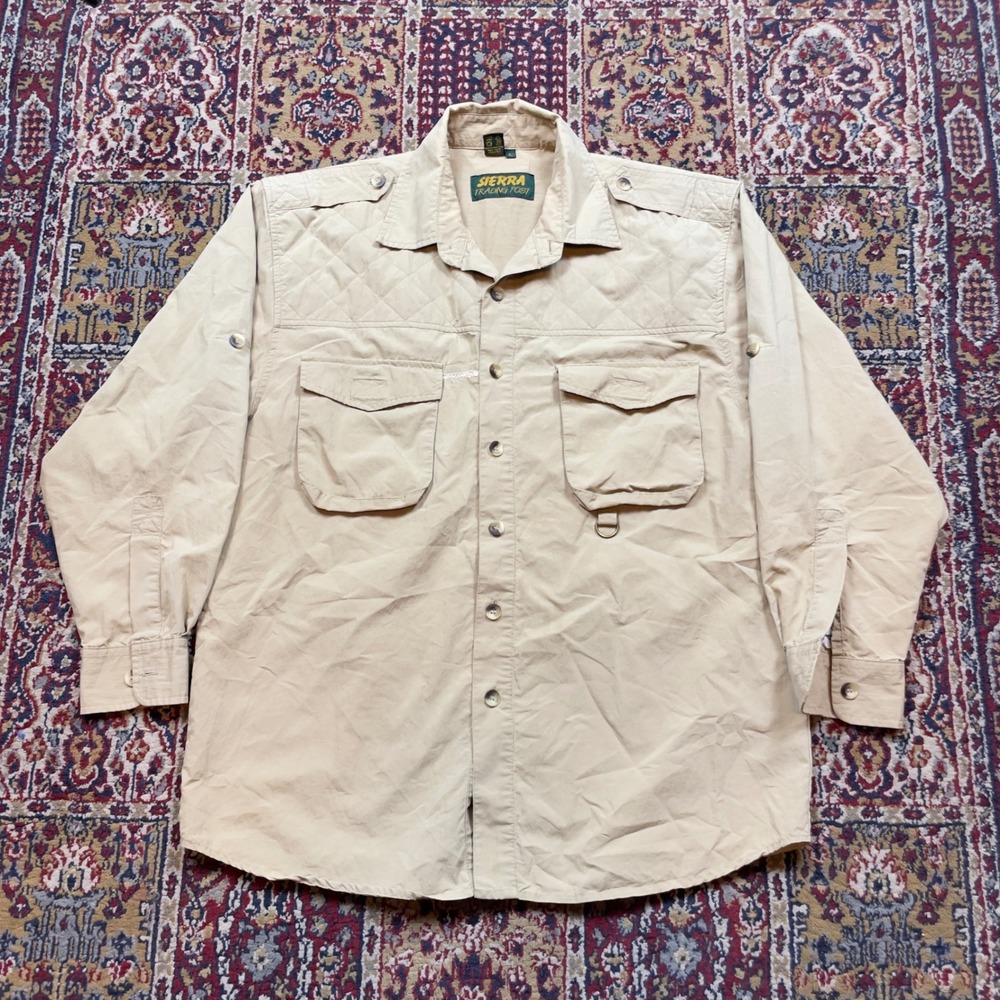 VTG 80s‎ Sierra Trading Post L Beige Quilted Padded Fishing Outdoor Shirt Jacket